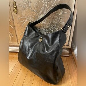 Tory Burch Large Black Leather Hobo Bag